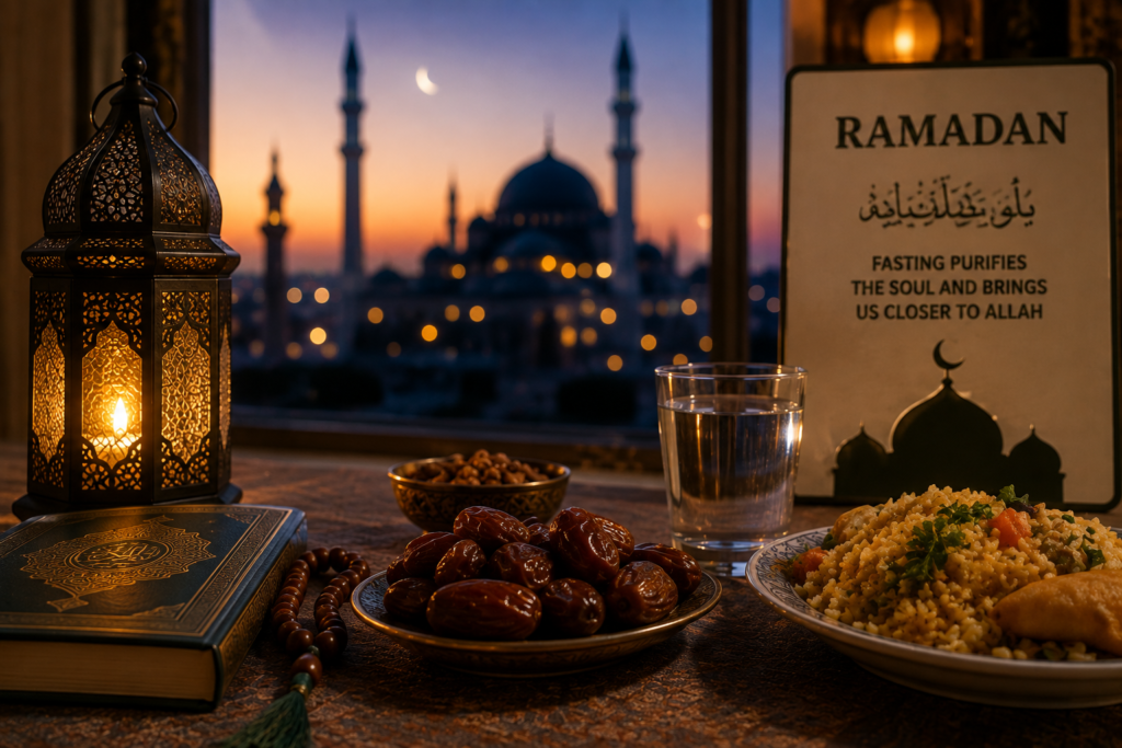 Ramadan fasting and Iftar representing the fourth pillar of Islam